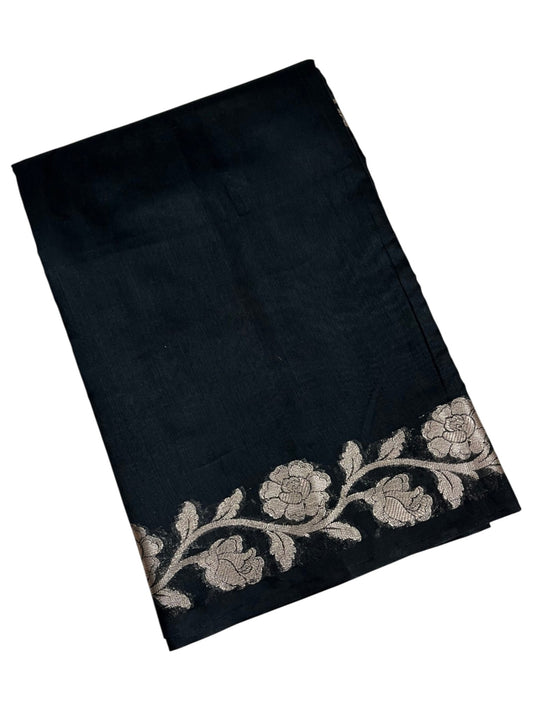 Southloom Kerala Cotton Saree with Floral Woven Works Across Body in Black