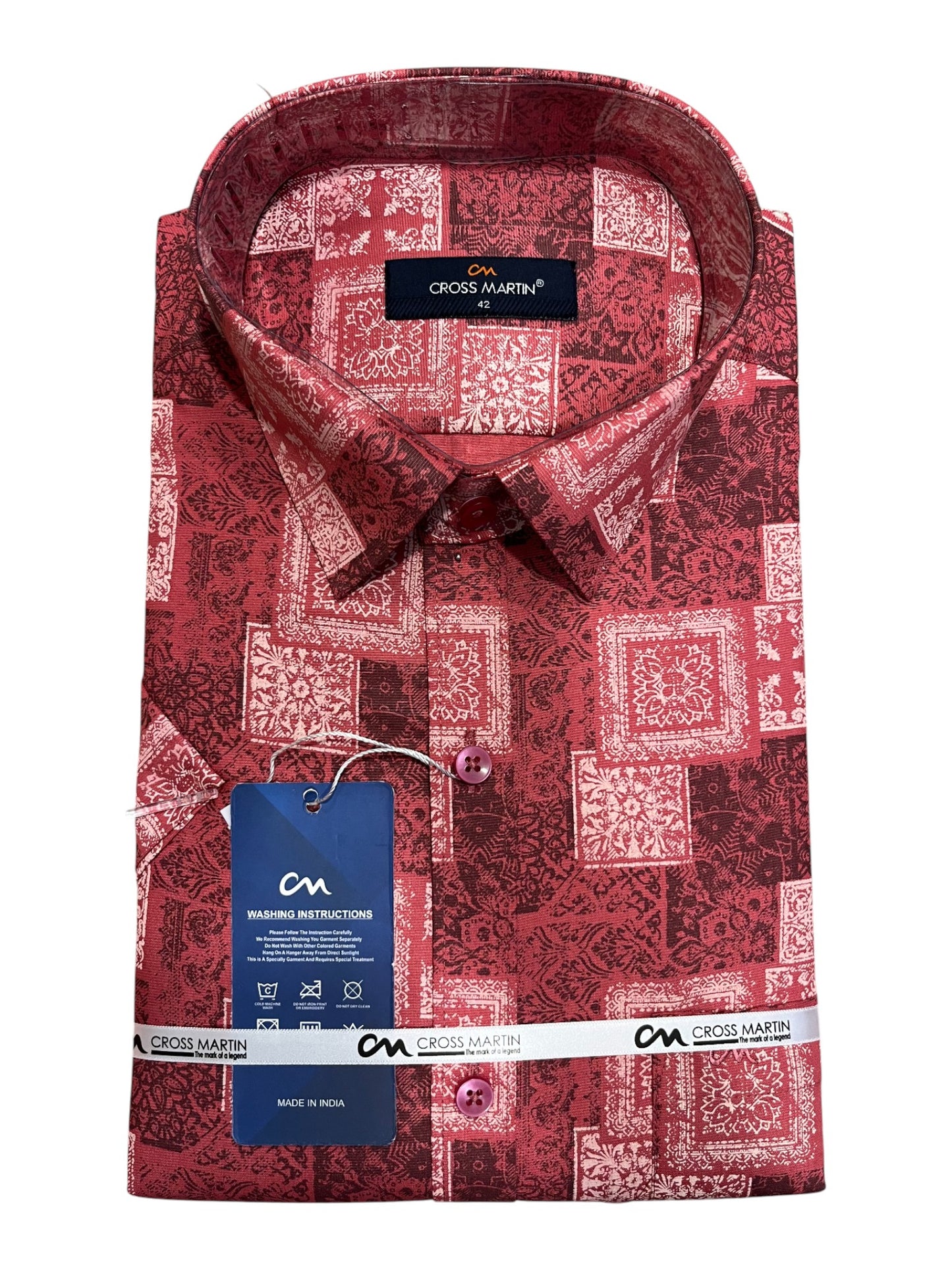 Southloom Pure Cotton Red Printed Shirt (XL HS)