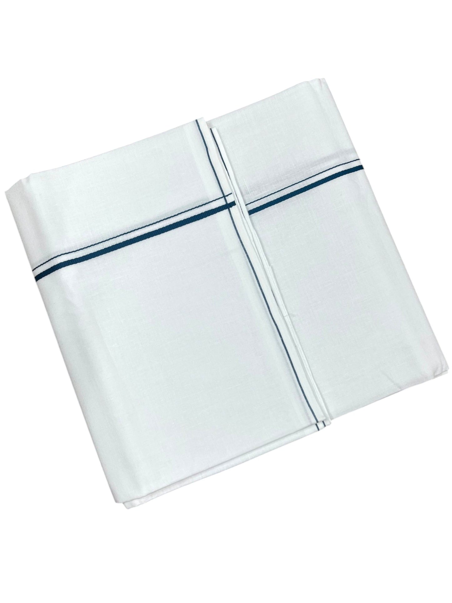 Southloom Pure White Cotton Single Eerkkil Kara Mundu with Peacock Green Border (South Indian Kerala Dhoti)