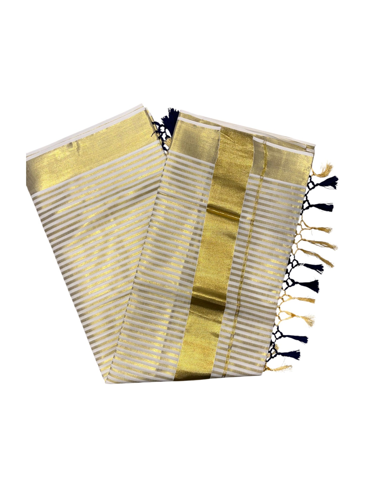 Southloom Kerala Cotton Kasavu Saree with Stripes on Body