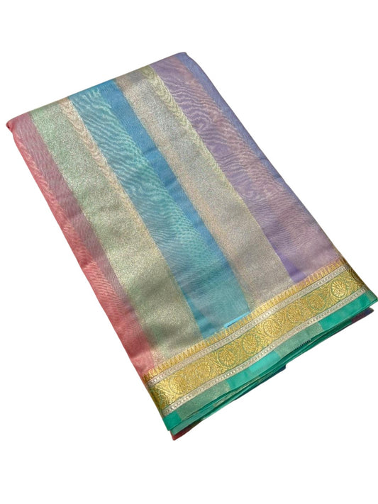 Southloom Tissue Organza Saree With Stripes Design in Multicolour SL353