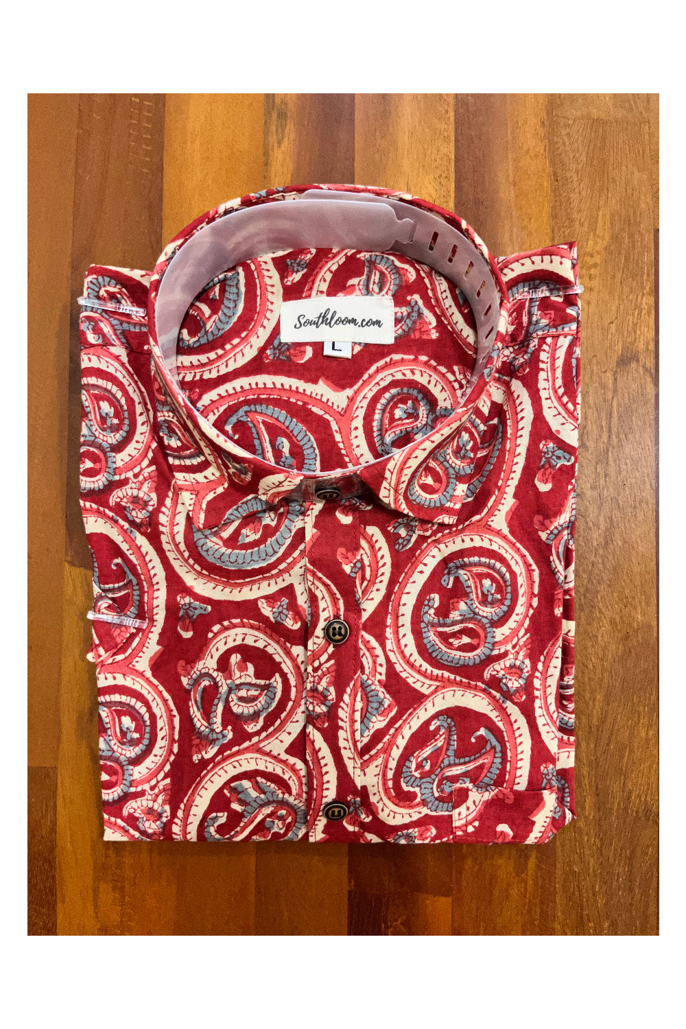 Southloom Jaipur Cotton Red Hand Block Printed Shirt (Half Sleeves)