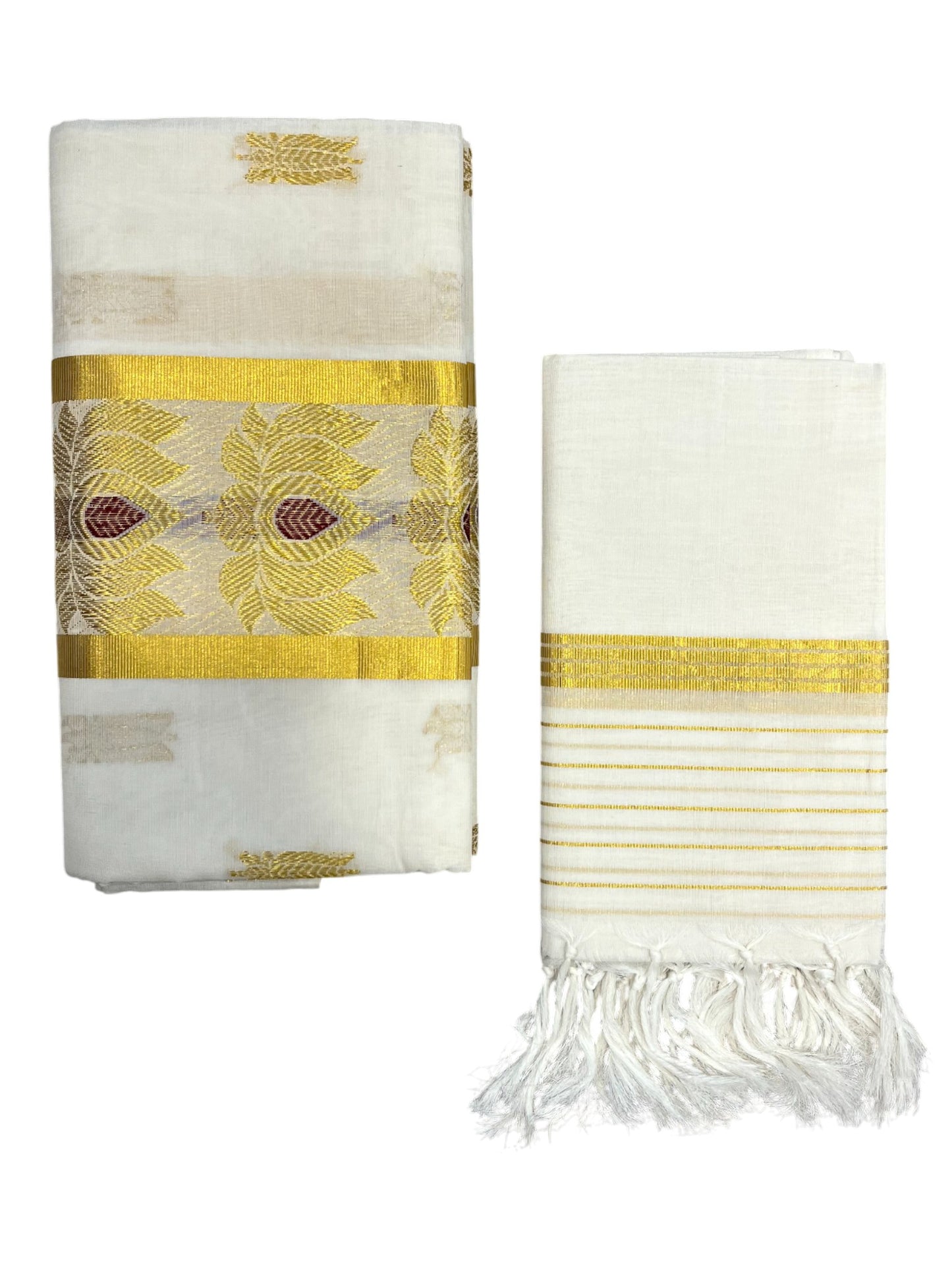 Southloom Premium Handloom Cotton Churidar Salwar Material with Kasavu Woven Design (include Lines Shawl / Dupatta)