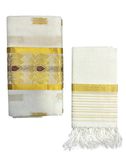 Southloom Premium Handloom Cotton Churidar Salwar Material with Kasavu Woven Design (include Lines Shawl / Dupatta)