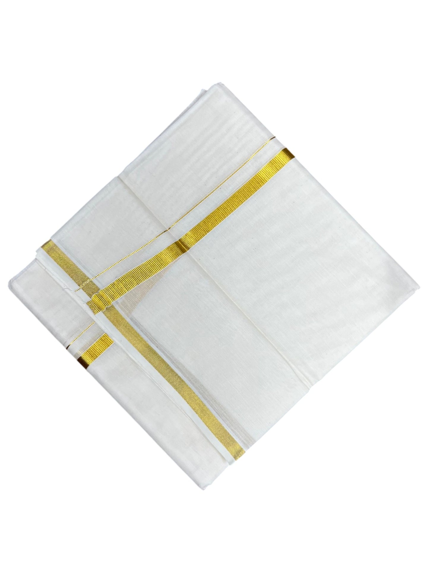 Southloom Kerala Pure Cotton Double Mundu with Gold Kasavu and Border (South Indian Dhoti)