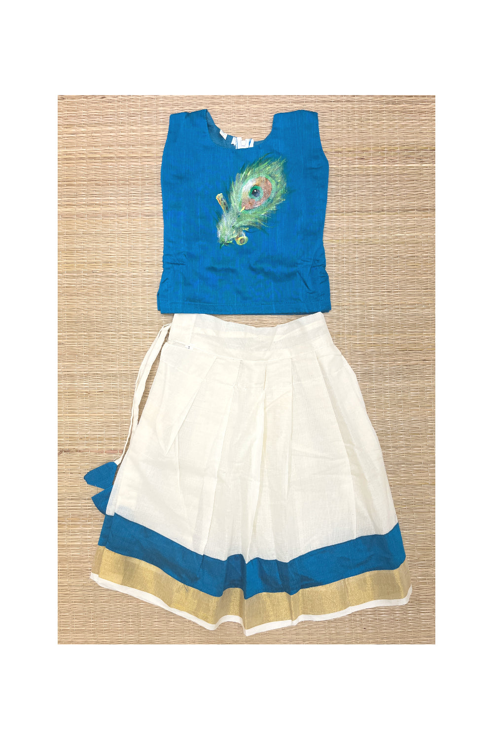 Southloom Kerala Pavada Blue Blouse with Feather Mural Designs (Age - 1 Year)