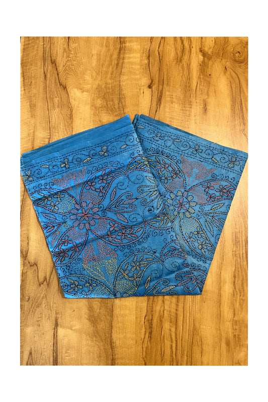 Southloom Kantha Thread Work Designer Blue Saree