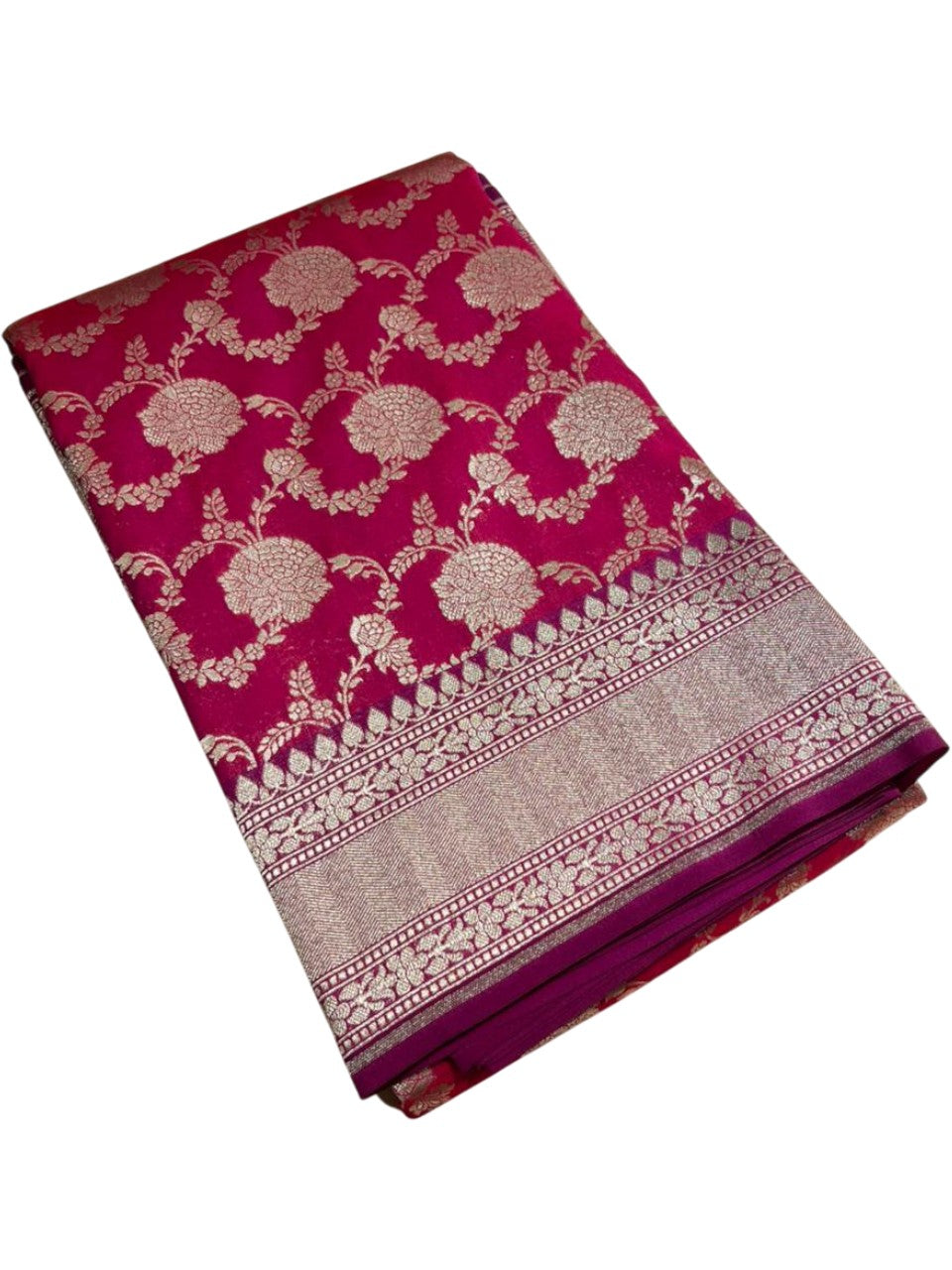 Southloom Pure Banarasi Silk Saree with Woven Work on Body and Borders ( Magenta )