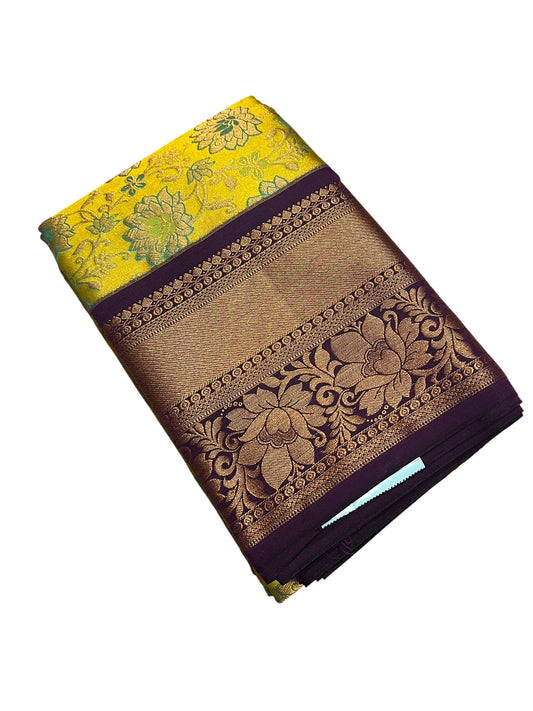 Southloom Banarasi Semi Silk Saree with Floral Zari Work Across Body (Green)