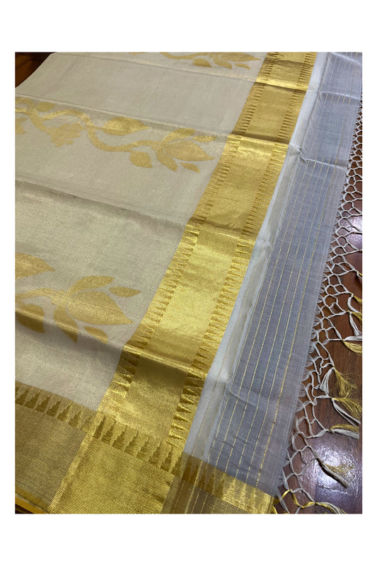 Southloom Super Premium Balaramapuram Unakkupaavu Handloom Kasavu Saree with Floral Woven Designs and Temple Border