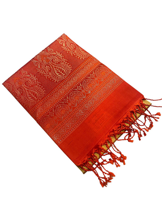 Southloom Pure Handloom Kanchipuram Silk Saree with Butta Work (Red & Beige)