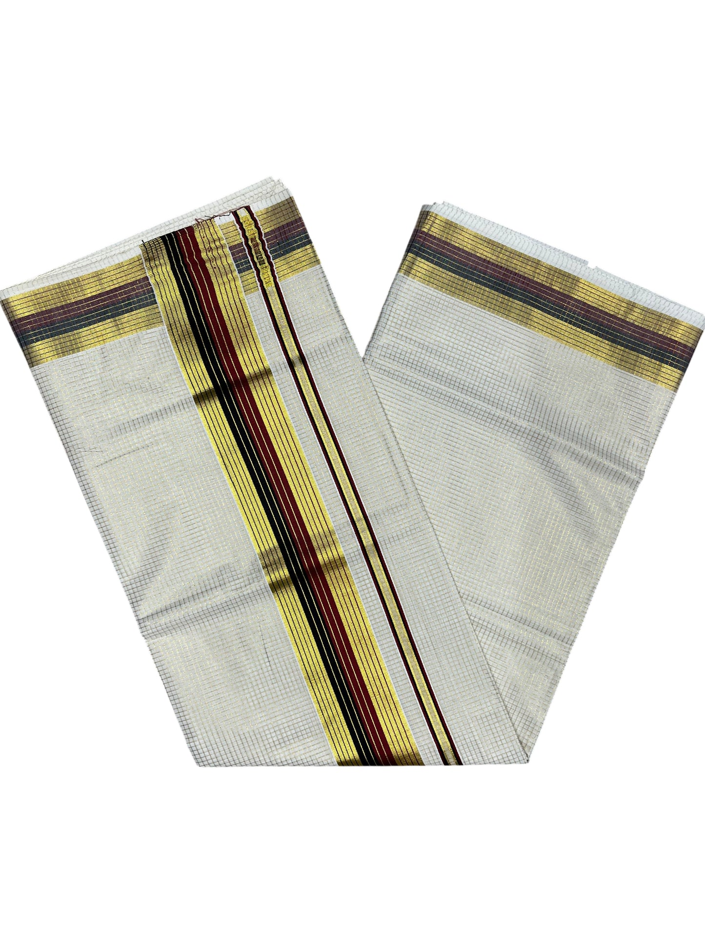 Southloom Kerala Cotton Kasavu Saree with Micro Check Design on Body in Maroon & Black Border