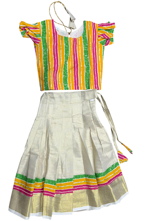 Southloom Kerala Tissue Kasavu Pavada Blouse for Kids