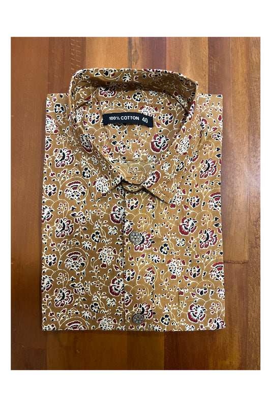 Southloom Jaipur Cotton Yellow Maroon Hand Block Printed Shirt (Half Sleeves)