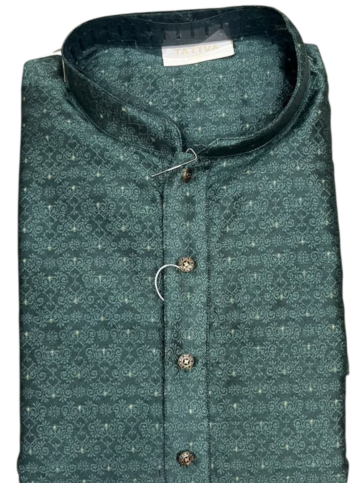 Southloom Green Woven Patterns Semi Silk Long Kurta for Men SL591