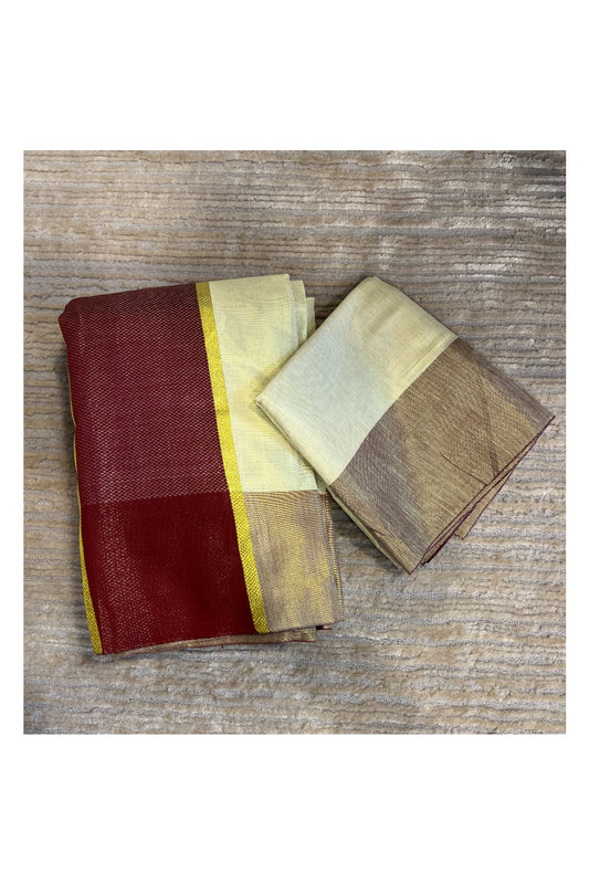 Southloom Tissue  Ready to Wear Kasavu Kerala Saree with Maroon Kara and Blouse Piece