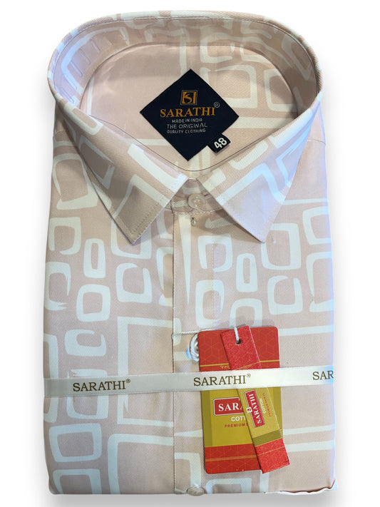 Pure Cotton Shirt White with Peach Prints SLSHIRT 48 FS
