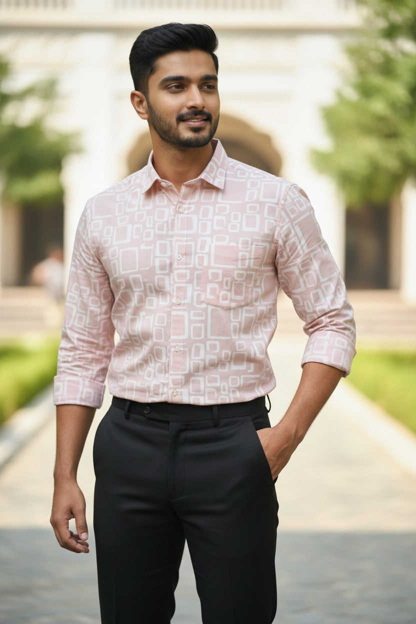 Pure Cotton Shirt White with Peach Prints SLSHIRT 48 FS
