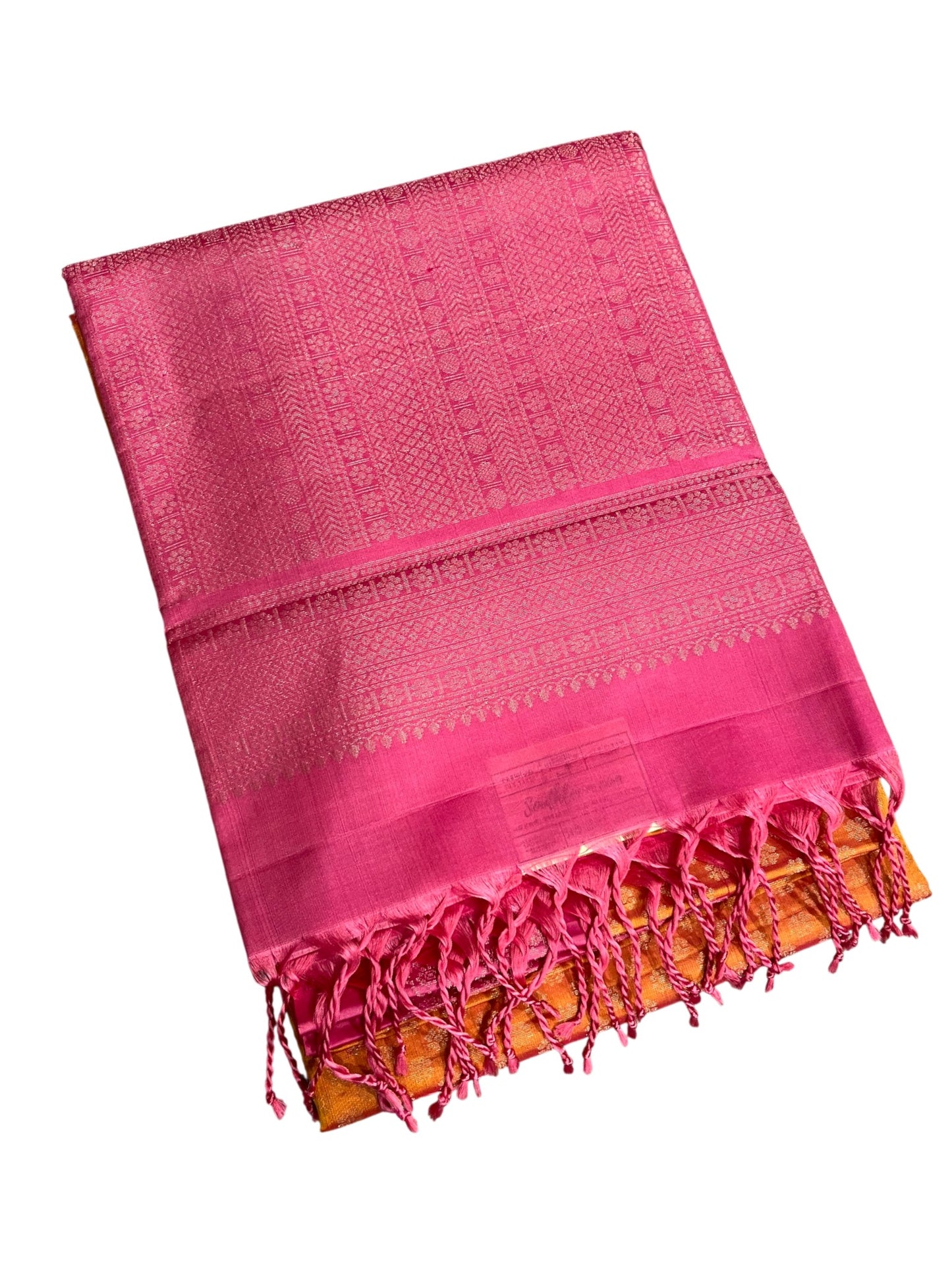 Southloom Pure Handloom Bridal Kanchipuram Silk Saree with Korvai Work (Orange & Pink)