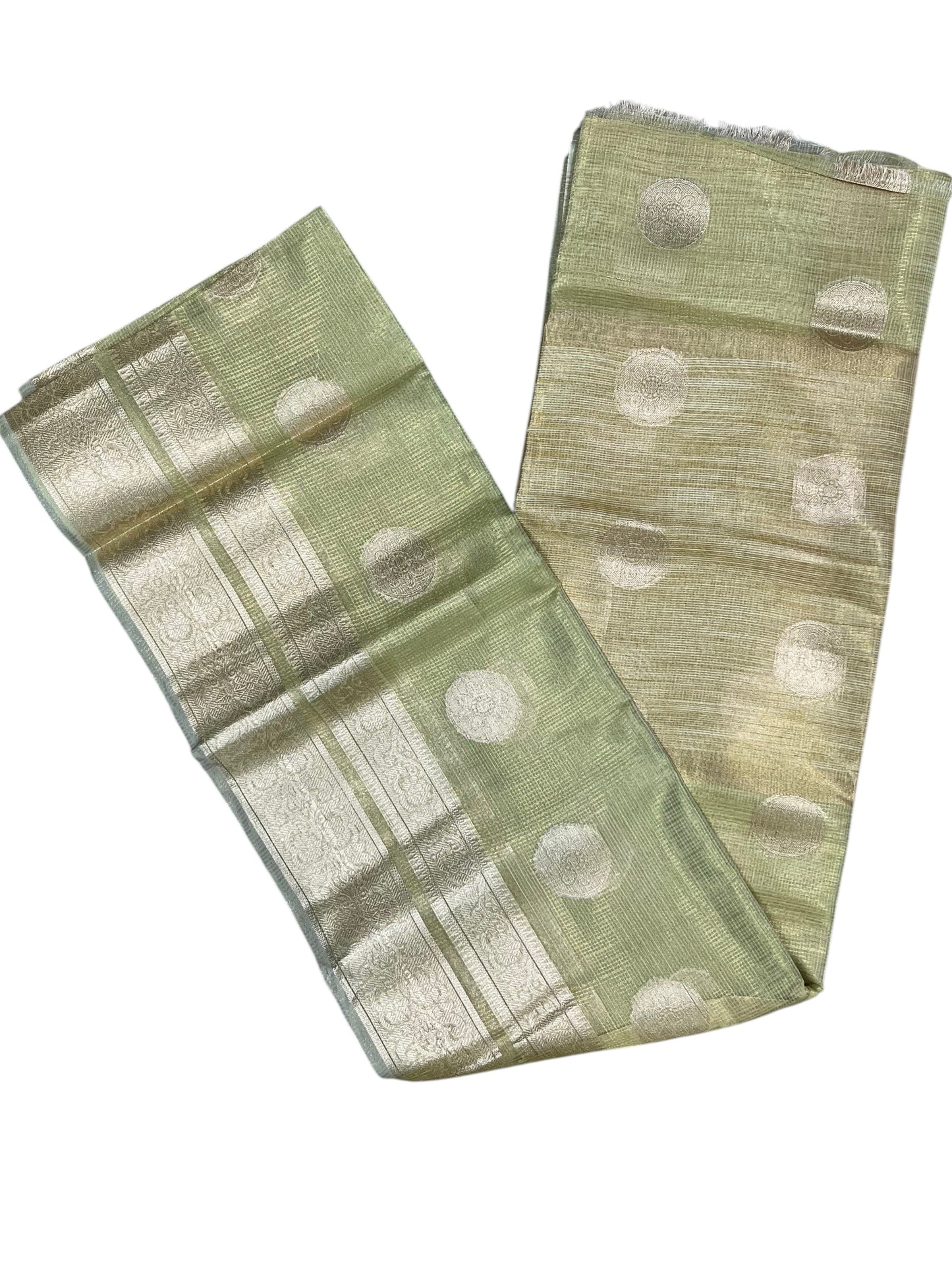 Southloom Tissue Silk Saree with Woven Work on Body and Borders Green