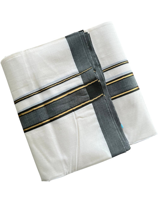 Southloom Pure Cotton Mundu with Golden Lines and Gray Border (South Indian Kerala Dhoti)