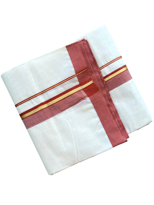 Southloom Pure Cotton Mundu with Golden Lines and Red Border (South Indian Kerala Dhoti)