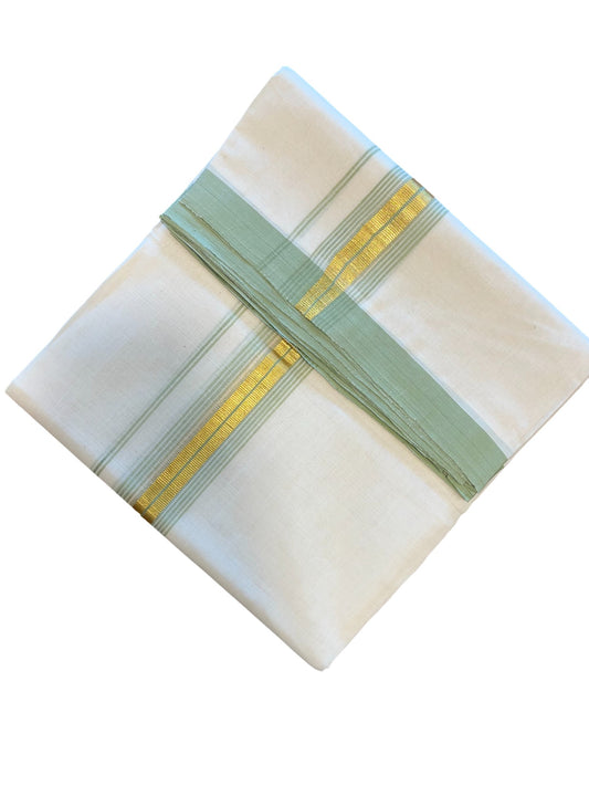 Southloom Premium Handloom Cotton Double Mundu with Gold and Green Border