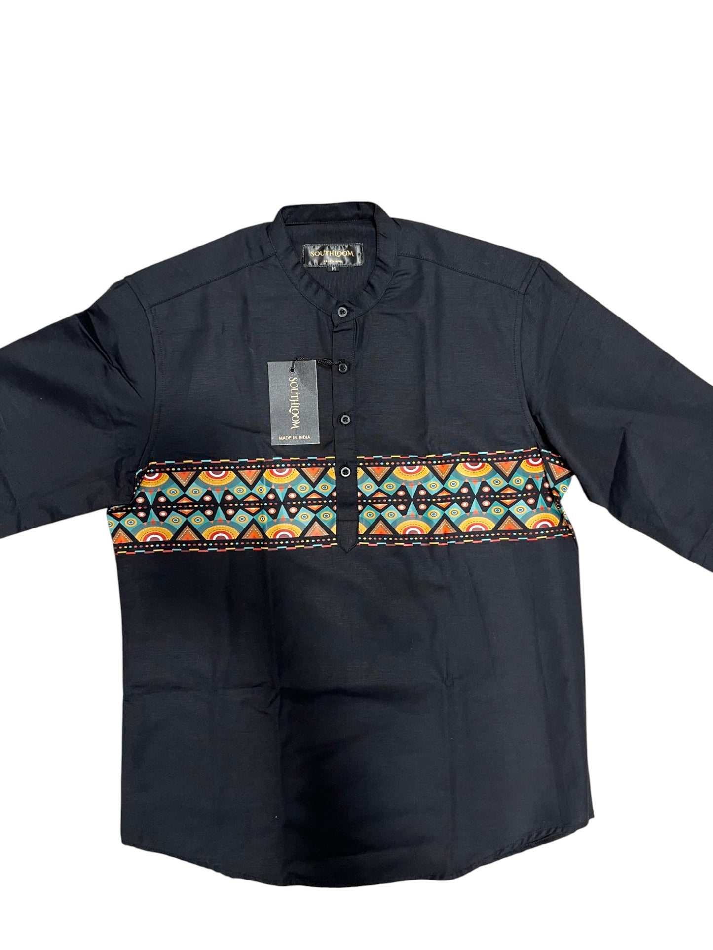 Southloom Black Short Cotton Kurta Shirt for Men