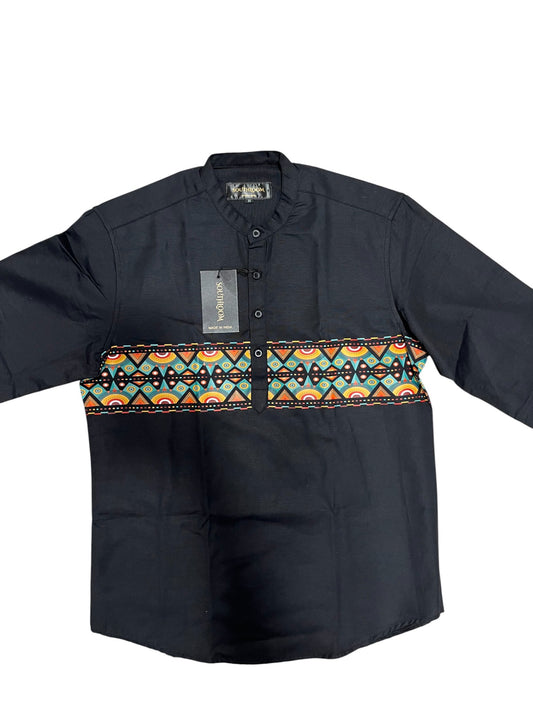 Southloom Black Short Cotton Kurta Shirt for Men