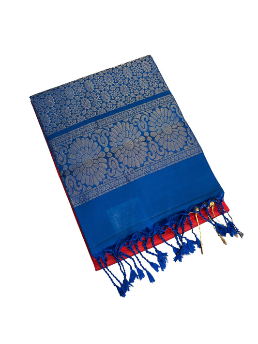 Southloom Pure Handloom Kanchipuram Silk Saree with Butta Work (Blue & Red)