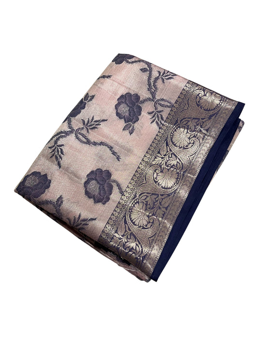 Southloom Tissue Silk Saree with Woven Work on Body and Borders (Pink & Blue)