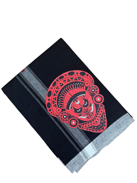 Southloom Black Printed Theyyam Single Mundu / Otta Mundu(South Indian Kerala Dhoti)