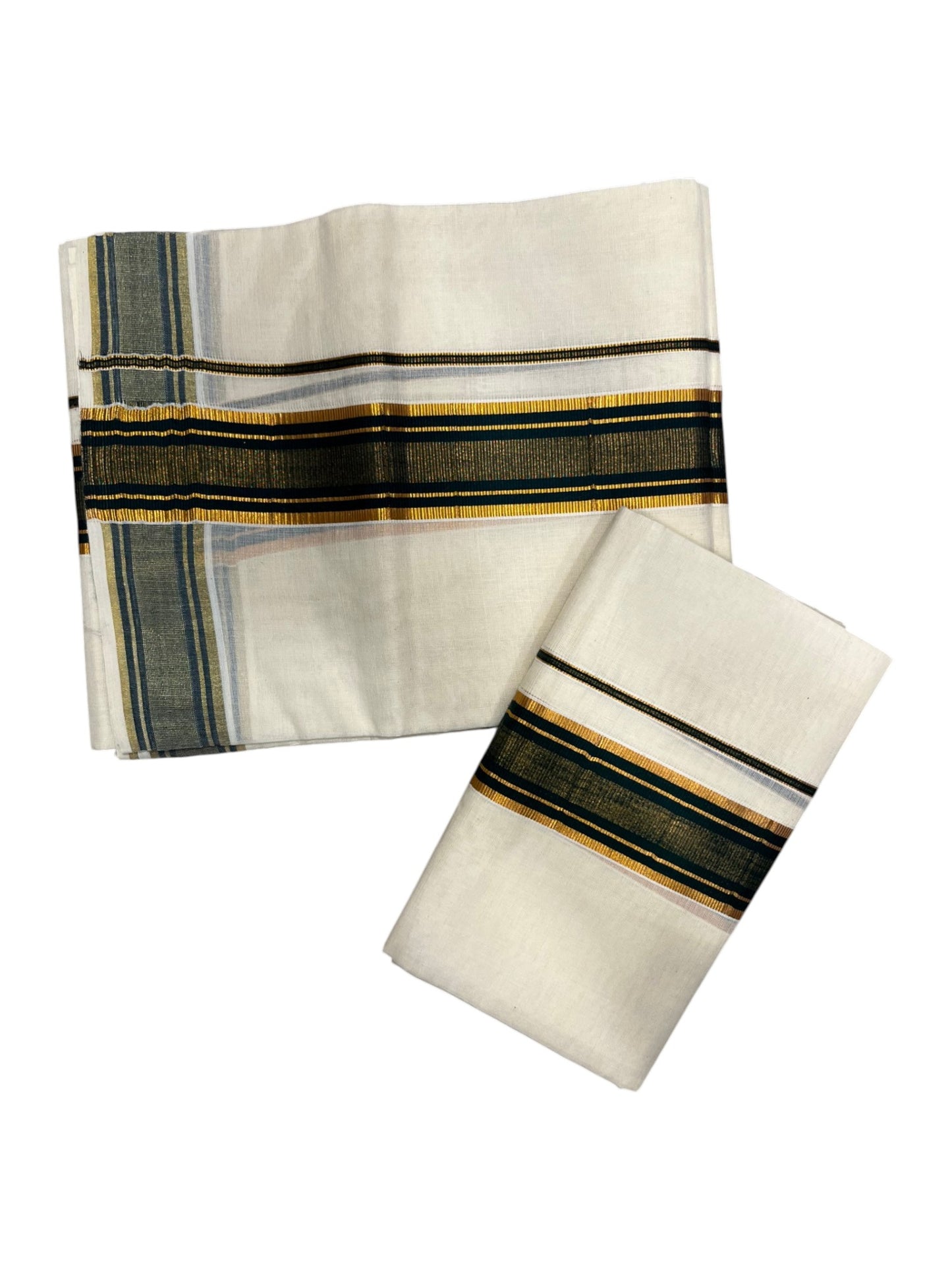 Southloom Kerala Cotton Set Mundu (Mundum Neriyathum) with Kasavu and Black Border in 2.80 Mtrs