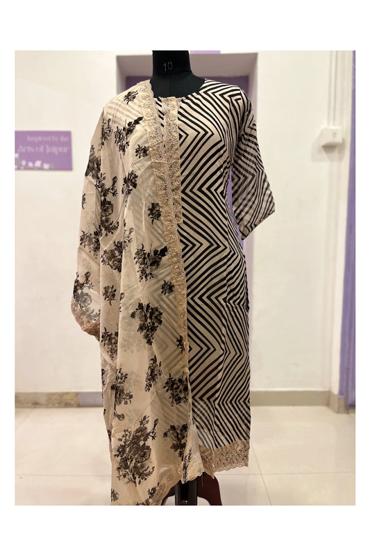 Southloom Stitched Salwar Set with Light Brown and Black Zig Zag Patterns