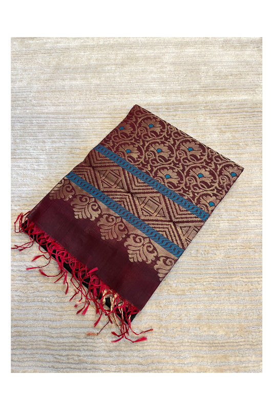 Southloom Pure Handloom Cotton Silk Saree With Handwoven Work Across Body and Blouse in Maroon And Black