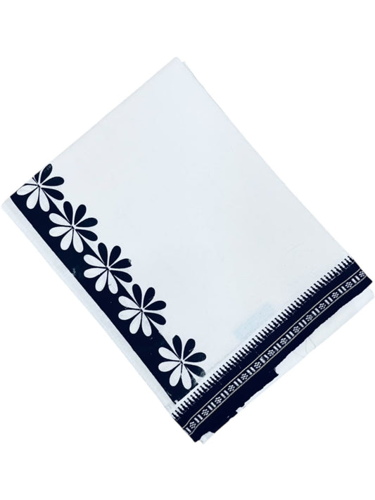Southloom White Black Printed Single Mundu / Otta Mundu / Lungi (South Indian Kerala Dhoti)