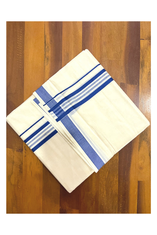 Kerala Cotton Double Mundu with Blue Line Border (Onam Mundu 2023)