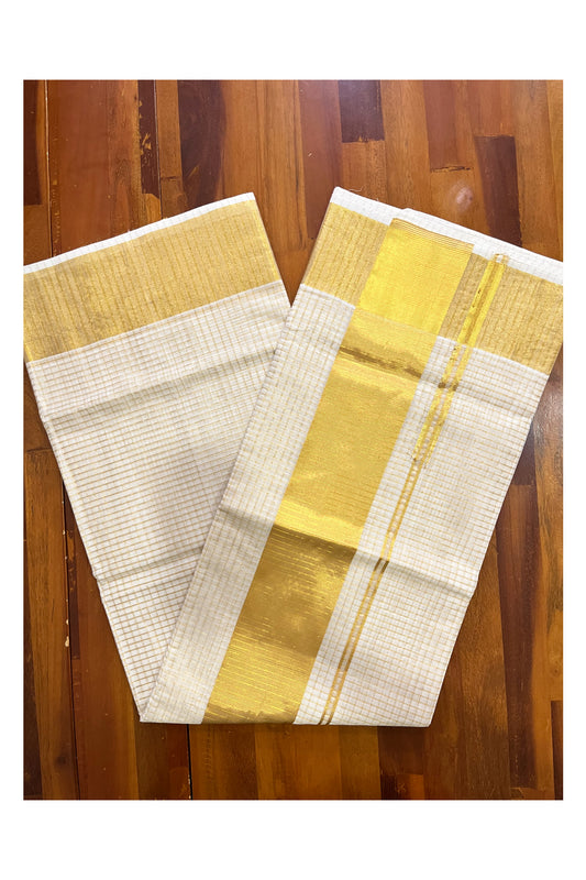 Southloom Handloom Premium Kerala Cotton Saree with Kasavu Micro Check Design Body
