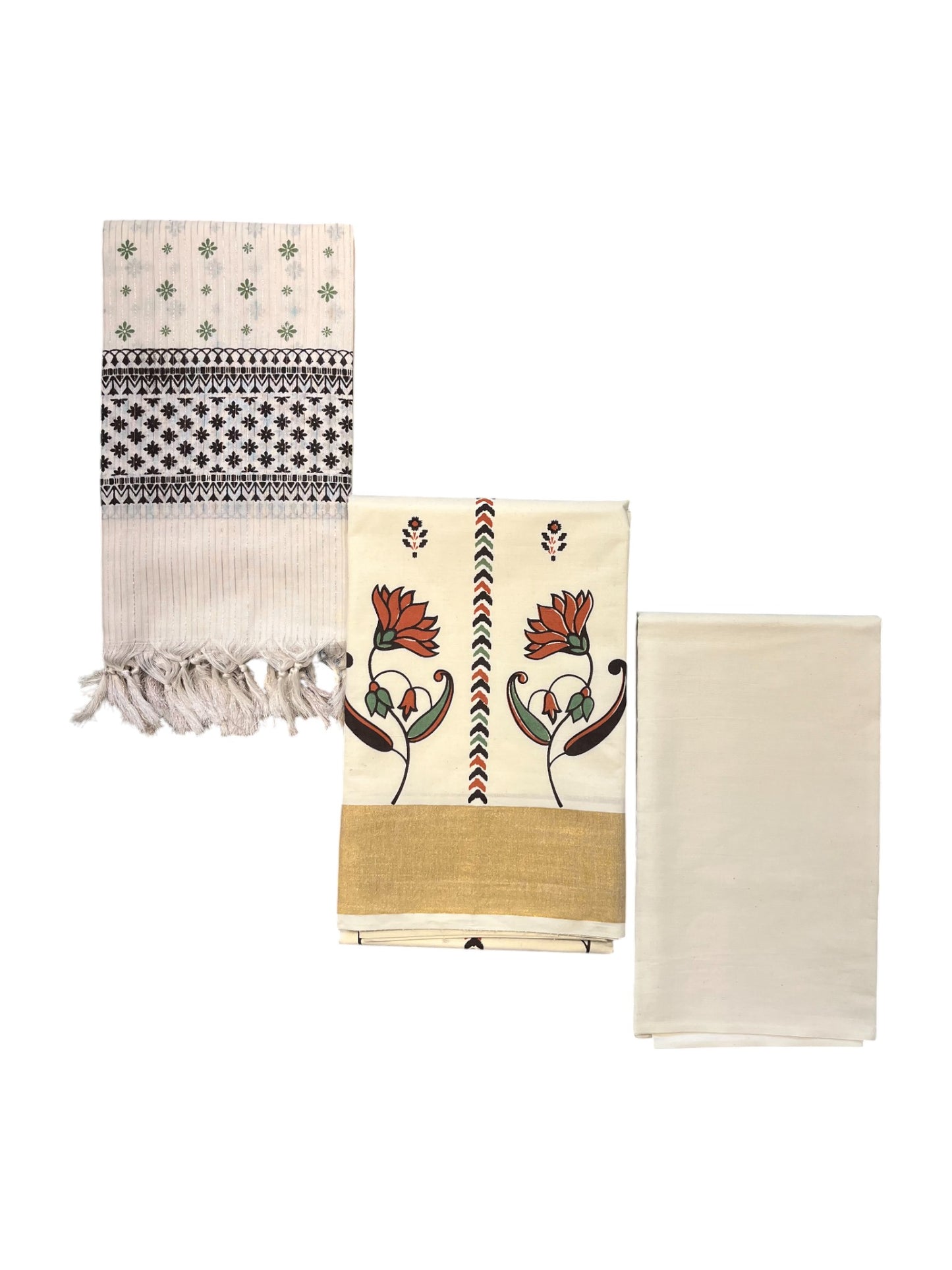 Southloom Pure Cotton Kerala Churidar Salwar Material with Hand Printed Designs (include Shawl / Dupatta)