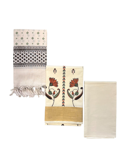 Southloom Pure Cotton Kerala Churidar Salwar Material with Hand Printed Designs (include Shawl / Dupatta)