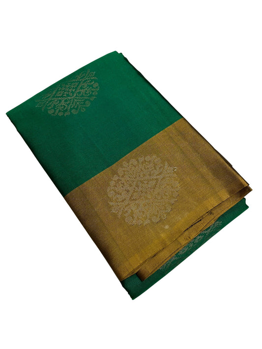 Southloom Pure Handloom Kanchipuram Silk Saree with Butta Work (Green & Golden)
