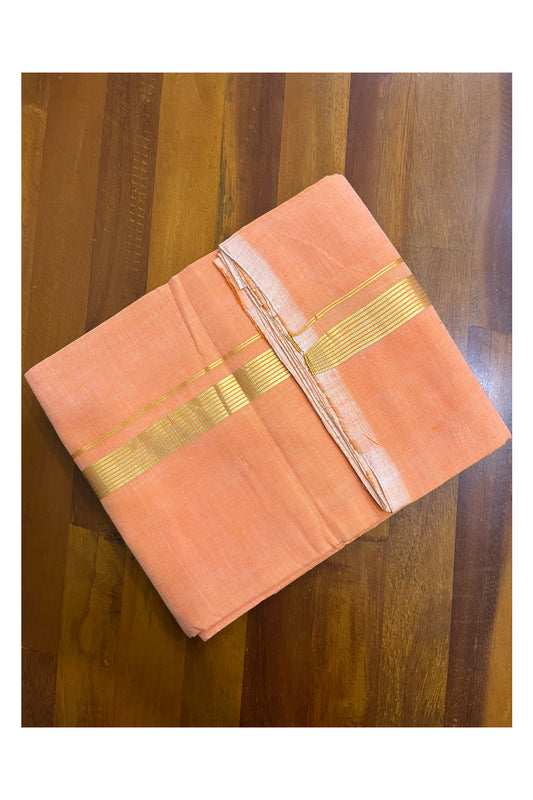 Southloom Premium Balaramapuram Handloom Orange Mundu with Kasavu Border (South Indian Kerala Dhoti)