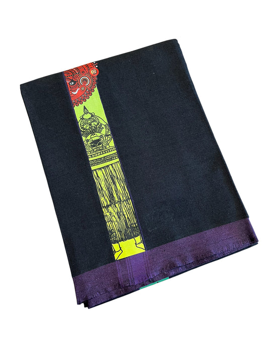 Southloom Black Printed Kathakali & Theyyam Single Mundu / Otta Mundu  (South Indian Kerala Dhoti)