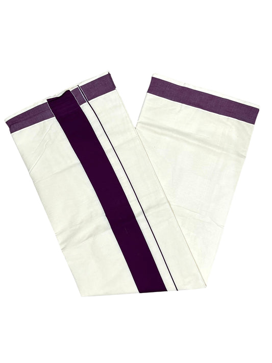 Southloom Kerala Pure Cotton Plain Kasavu Saree with Purple Border 3 inch