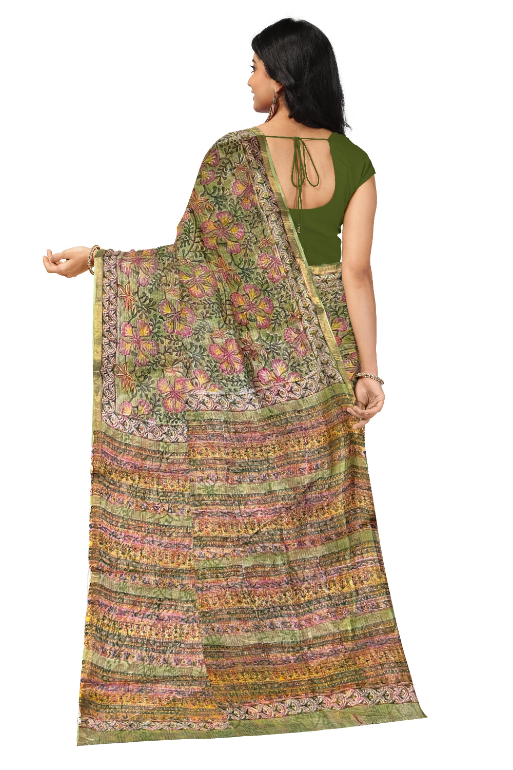 Southloom Kota Fabric Floral Printed Green Saree