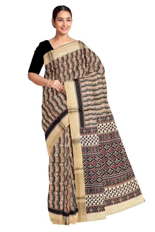 Southloom Grey Cotton Saree with Woven Patterns on Body