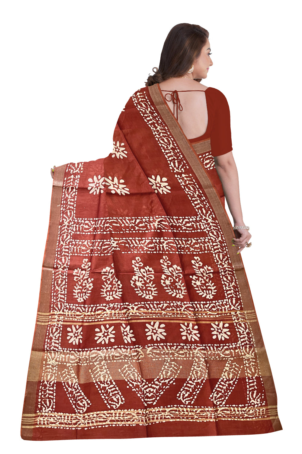 Southloom Cotton Dark Orange Saree with Baswara Prints on Body and Pallu