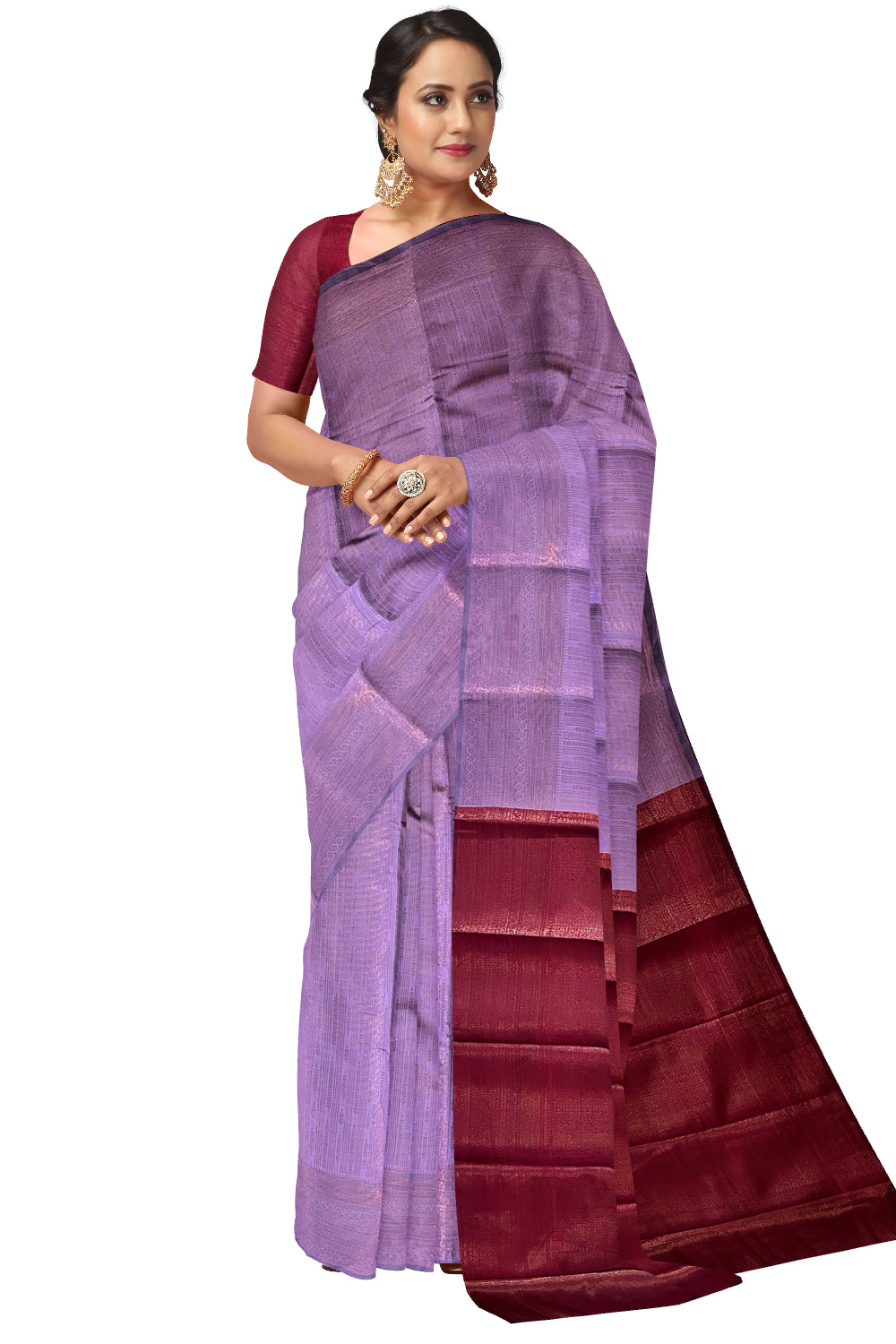 Southloom Art Silk Violet Designer Woven Saree with Maroon Pallu