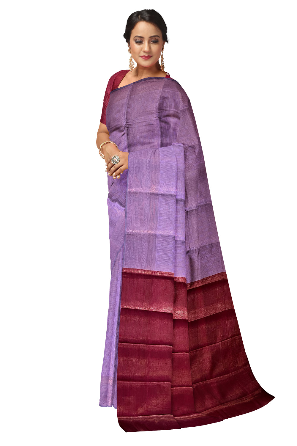 Southloom Art Silk Violet Designer Woven Saree with Maroon Pallu