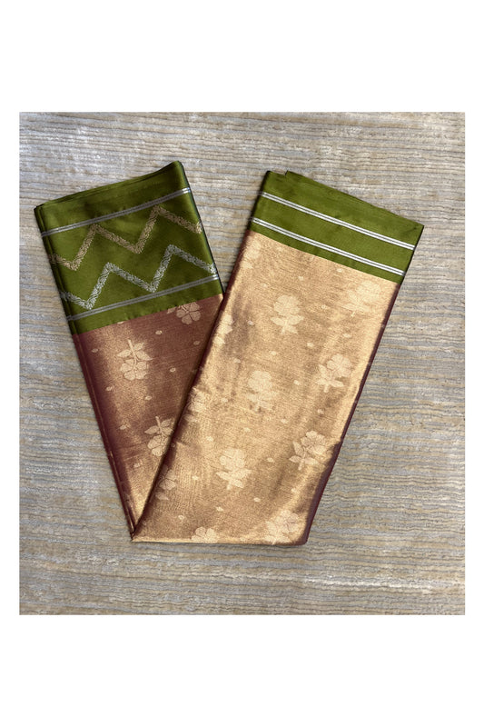 Southloom Tissue Silk Saree with Woven Work on Body and Borders (Green & Brown)
